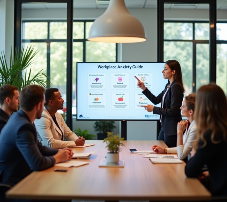 Employee practicing deep breathing at a quiet desk
