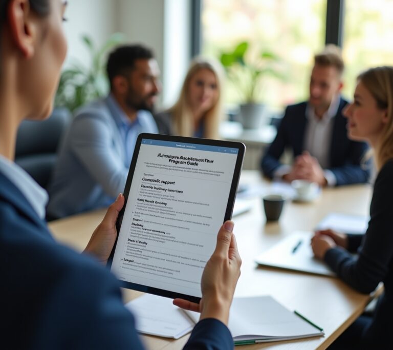 Employee speaking with a counselor in a private office