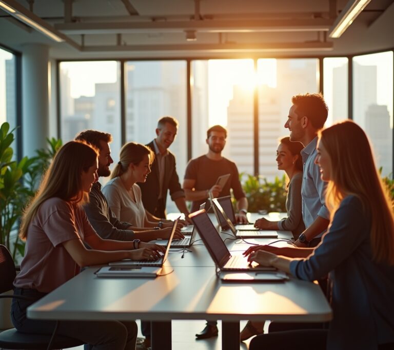 Employee working at a height-adjustable standing desk