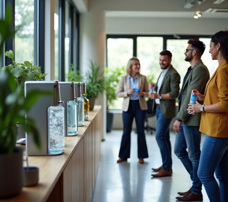 Modern hydration station with fruit-infused water dispensers