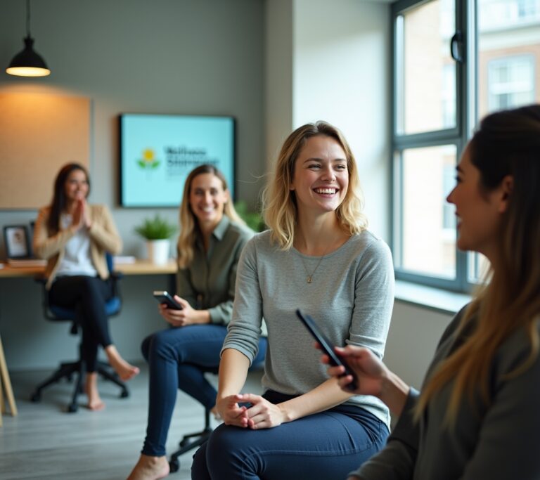 Job listing highlighting a wellness stipend on a laptop screen