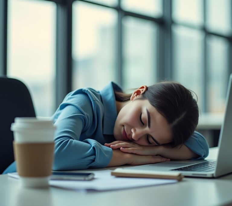 Employee napping in a modern nap pod in an office