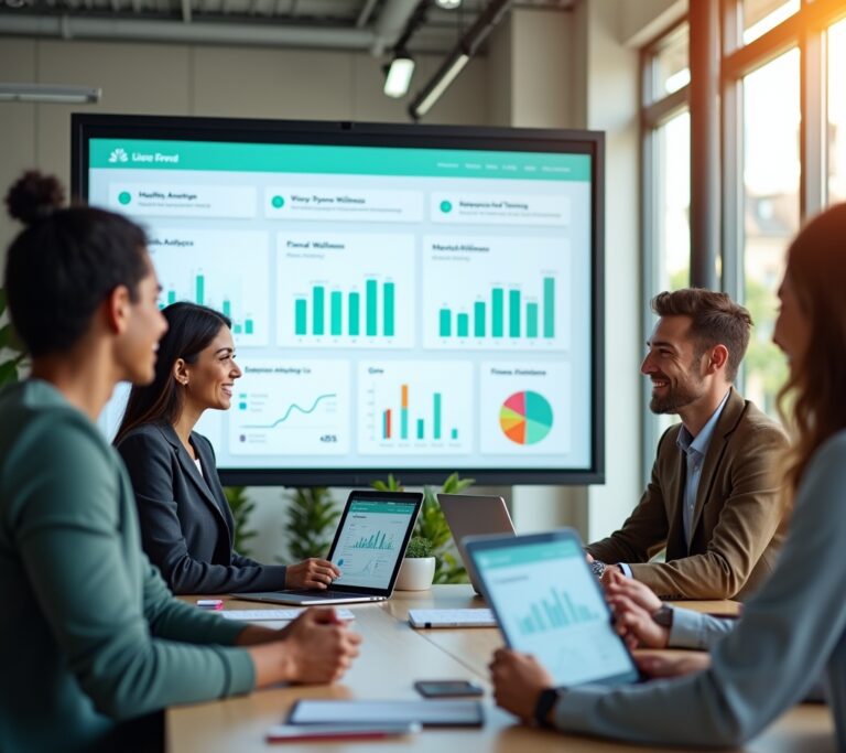 Split screen showing three wellness platform dashboards