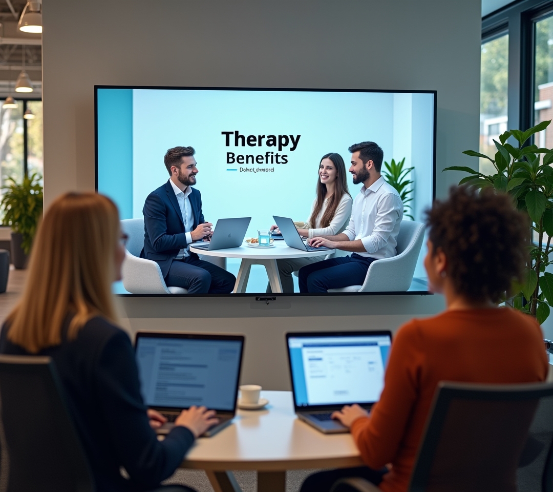 Employee attending a virtual therapy session from a private room